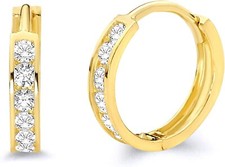 14k SOLID YELLOW GOLD With Cubic Zirconia Huggies Hoop Earrings 12mm