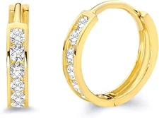 14k SOLID YELLOW GOLD With Cubic Zirconia Huggies Hoop Earrings 12mm