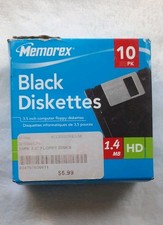 Lot de 10 disquettes noires vintage Memorex neuves 3,5" disquettes d'ordinateur ouvertes Bx complètes
