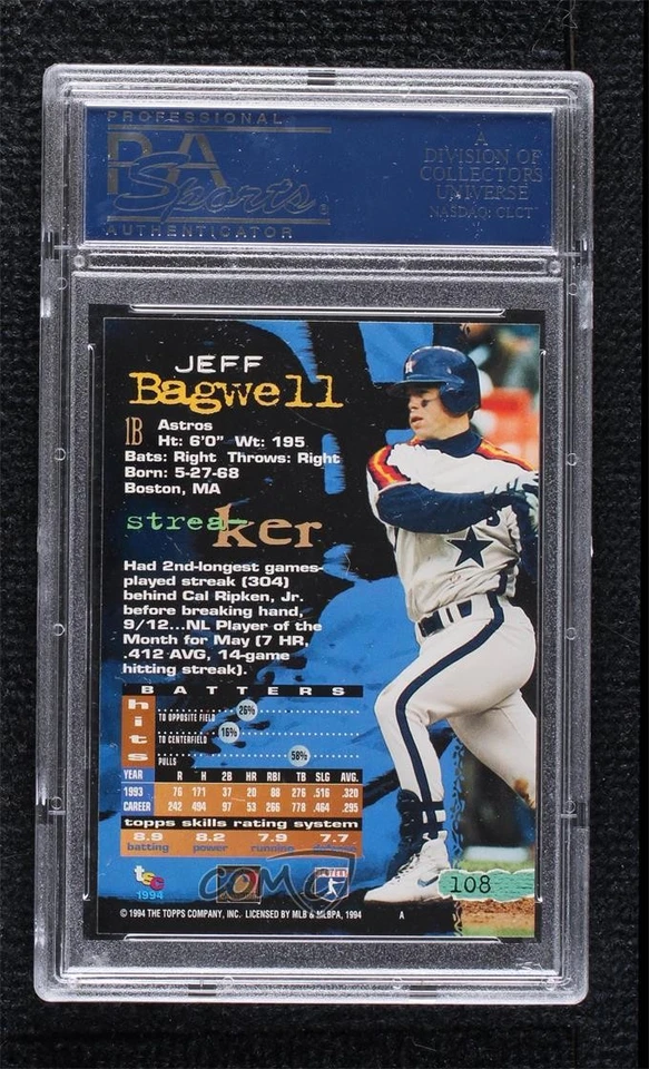 1994 Topps Stadium Club Jeff Bagwell #108 PSA 10 GEM MT HOF - Image 2 of 2