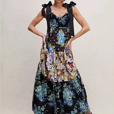 Free People Bluebell Maxi Dress Boho Chic Whimsical Fairy Garden Floral Womens L
