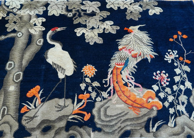 Chinese Peking Antique 4' x 6' Hand Knotted Wool Phoenix Birds Tree Oriental Rug
