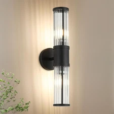 Modern 2-Light Wall Sconce – Matte Black Glass-Rod Vanity Light – 19.7" Vertical