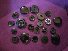 Lot Of 20 Vintage Black Molded Buttons 2-Hole, 4-Hole, Shank