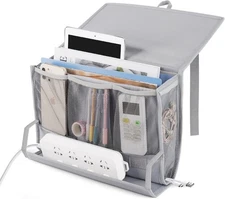 Bedside Storage Organizer with Power Strip Holder and Adjustable Light Gray 