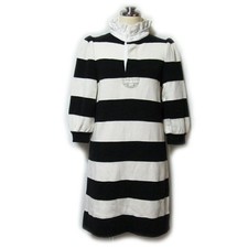 MARC JACOBS XS Frilled Lager Dress Navy White Cotton Wool Used