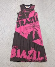 Farm Rio Dress Womens XS Pink Brown Graphic Tank Brazil Toucan Beach Travel Midi