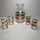MCM Vintage Anchor, Hocking, Orange Juice Carafe With Four Matching Glasses ￼