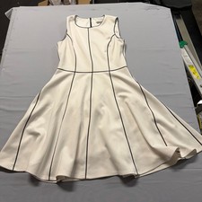 Calvin Klein Womens Cream Black Contrast Piping Fit Flare Dress Size 6 CD6M1B5Y