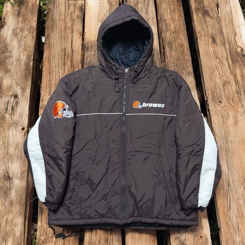 Vintage Reebok Cleveland Browns NFL Puffer Jacket Size 2XL Brown White - Picture 1 of 15