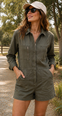 NWT Outerknown STATION Suit Shortall Romper Olive Green Size L Vacation Safari
