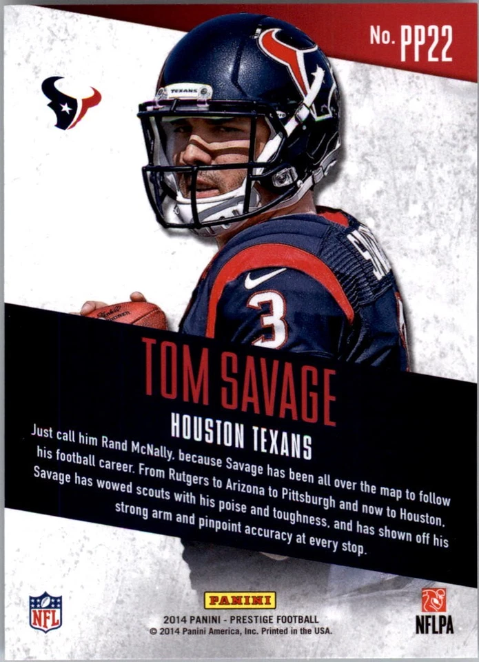 2014 Prestige Prestigious Picks #PP22 Tom Savage - FB - Image 2 of 2