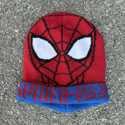 Marvel Spider-Man Men s Beanie Hat Red/Blue Knit One Size Stretch Logo MPN
