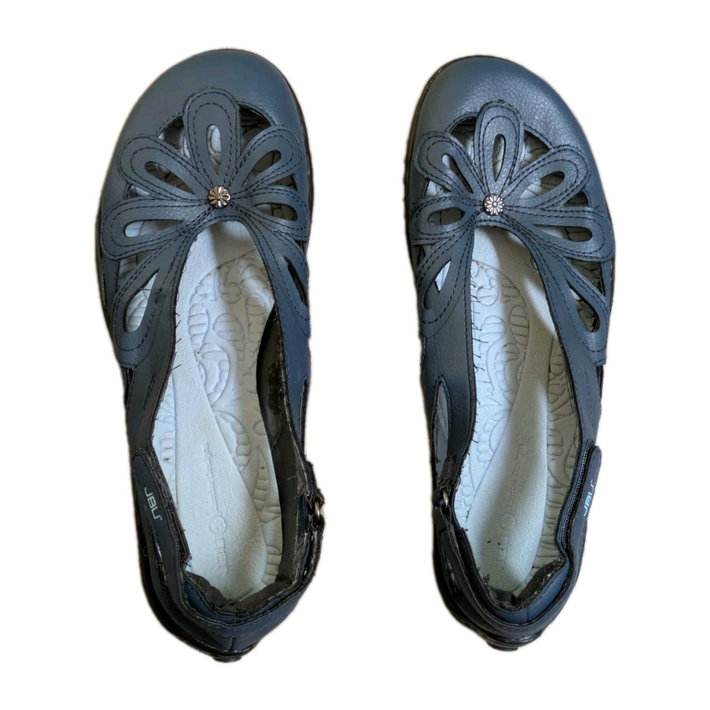 JBU sandals Mary Jane floral Vegan ankle straps blue shoes women size 7.5 M READ