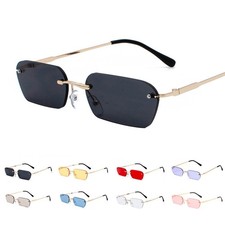 Fashion Small Rectangle Sunglasses Ultralight Rimless 90s Vintage Glasses Shades