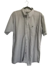 Cowboy Hardware Western Shirt Men Large White Blue Geo Short Sleeve Button #5520