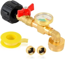 Rdutuok QCC1 Propane Refill Elbow Adapter with ON-Off Valve and Gauge 90 Degree 