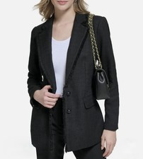 Karl Lagerfeld Frayed Edge Detail Tweed Blazer In Black NWT SIZE 6 MSRP 189.50