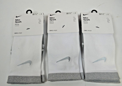 3 Nike Spark Running Cushioned crew Socks White Sz Mens 8-9.5 Womens 9.5-11