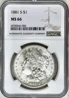 1881 S MORGAN SILVER DOLLAR NGC MS66