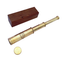 Royal Navy 12 inch Antique Full Brass Telescope with lid in Wood Box