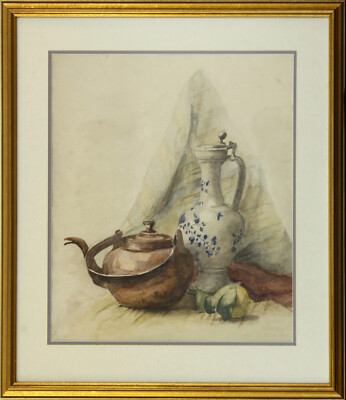 Aquarell von M B Dixon. Stillleben einer Teekanne