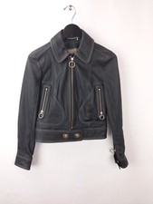 Vintage Coach Leather Motorcycle Jacket Turnlock Navy Gold Size 2 Us S
