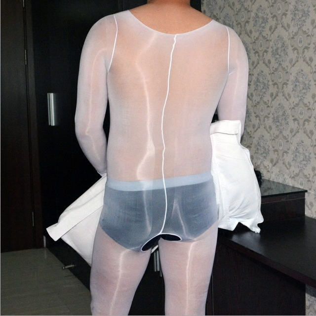 Herren Ultrathin Glänzend Transparent Bodystocking Body Overall