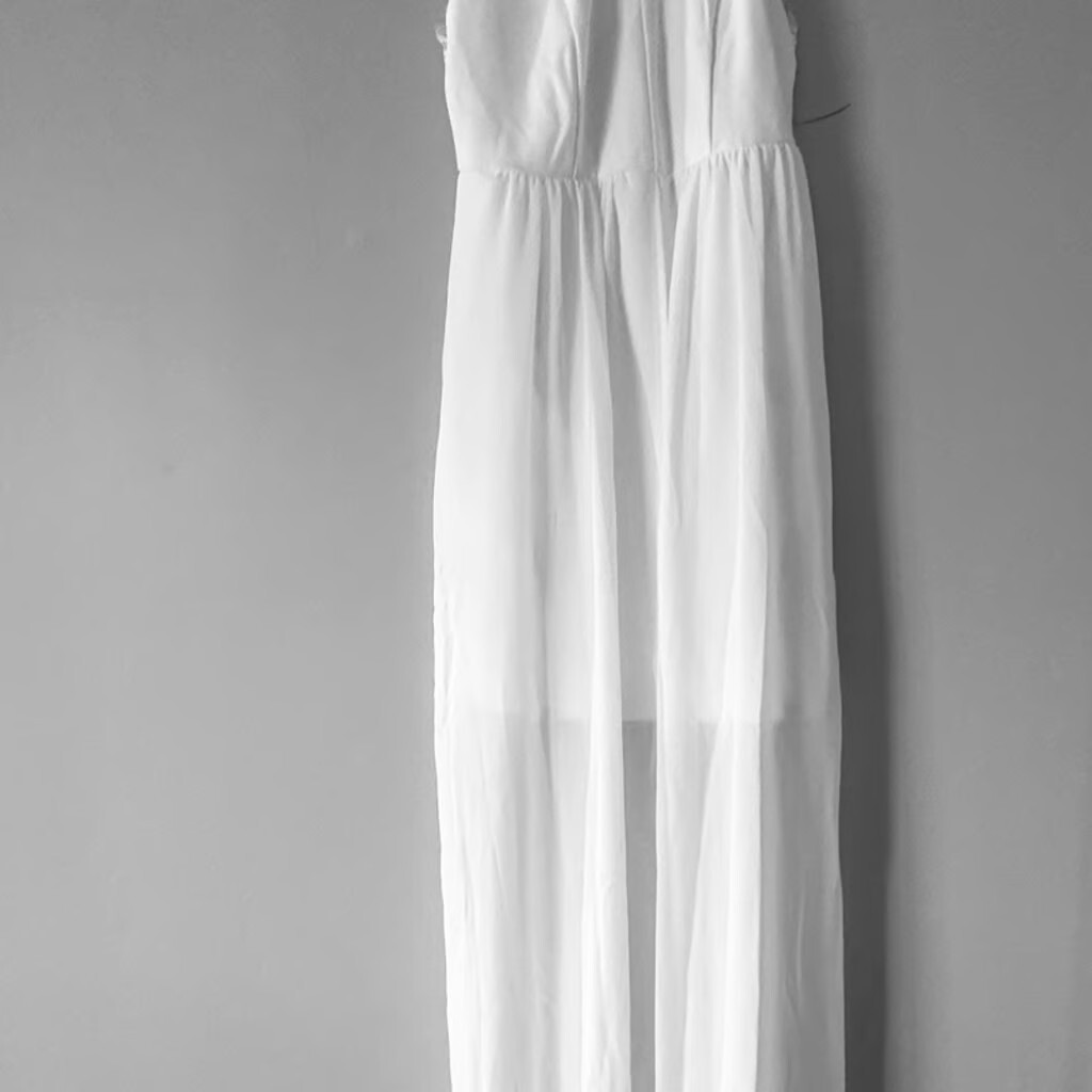 Lace Maxi Dress Women Small White Keyhole Open Back Layer-image