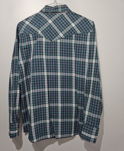 Vintage Rustler X-long Tails Pearl Snap Western Shirt Mens X- Large Green Plaid - Picture 6 of 6