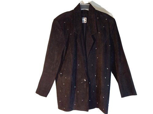 Vintage Chordas Women's Leather Suade Black Blazer Studded Size 12 Made USA - Picture 10 of 18