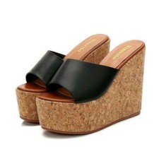 Fashion Womens Peep Toe High Wedge Heel Slippers Platform Casual Mules Sandals