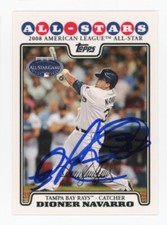 SIGNED BASEBALL CARD AUTO TOPPS 2008 DIONER NAVARRO TAMPA BAY RAYS #UH101