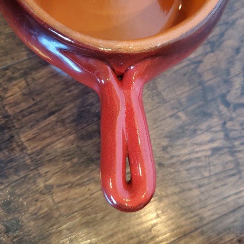 DeSilva Terracotta Soup Crock Bowl with Handle Red Set of 2 Loop Handle - Picture 10 of 11