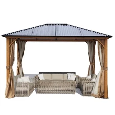 12x10 FT Outdoor Hardtop Gazebo Aluminum Frame Polycarbonate Roof with Curtain
