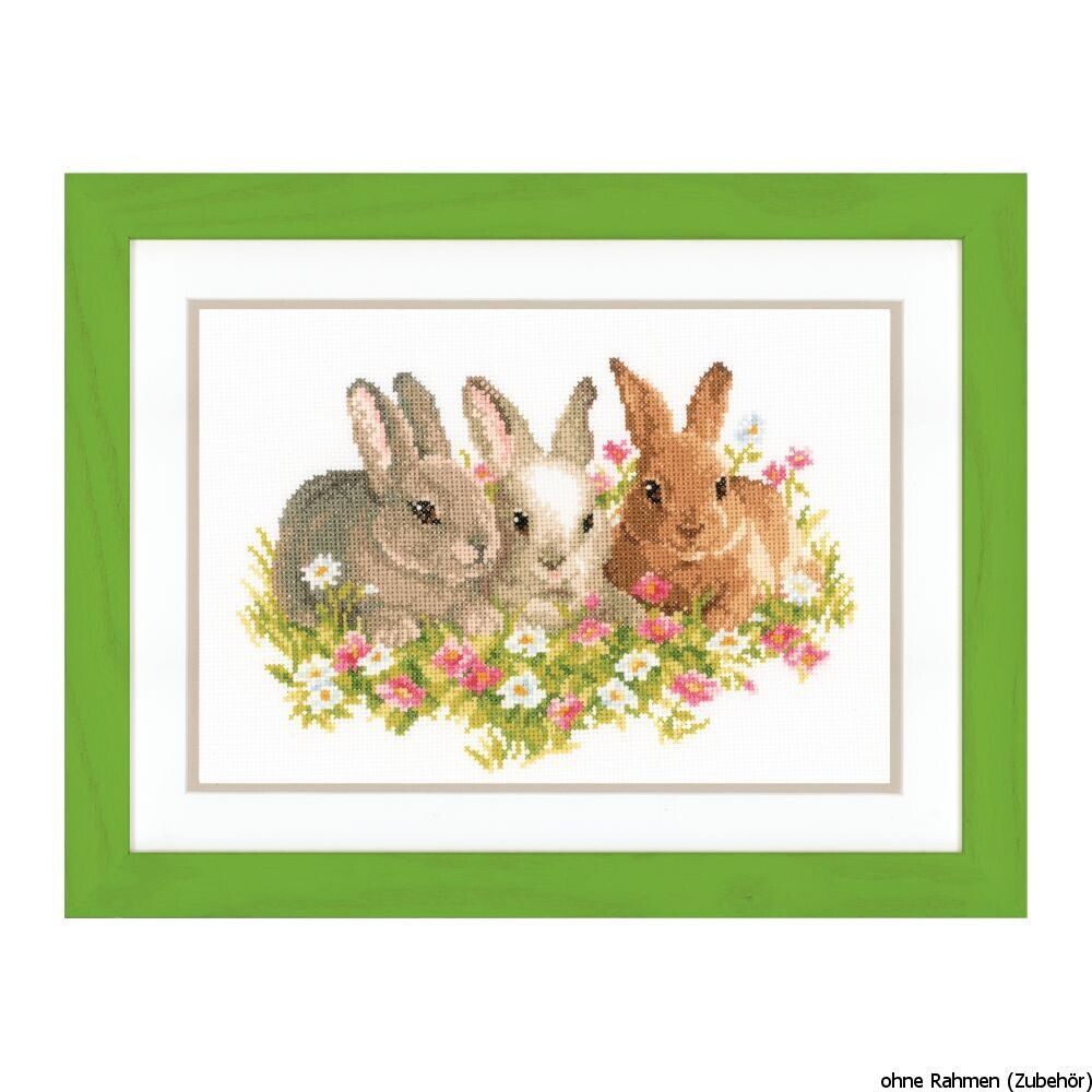 Vervaco Counted cross stitch kit Rabbits in a field, DIY