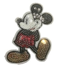 Mickey Mouse sequin Iron-on Embroidered 3" Tall PATCH