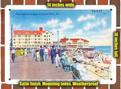 METAL SIGN - New Jersey Postcard - North End Beach Scene at Ocean Grove, N. J.
