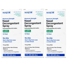 3 Pack Major Nasal Decongestant Soothing 12-Hour Spray 1 Ounce