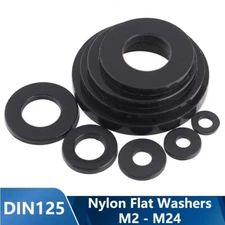 BLACK NYLON WASHERS FORM A FLAT PLASTIC WASHER M2,M3,M4,M5,M6,M8 - M24 DIN 125