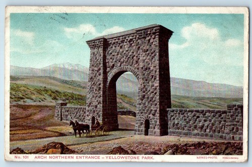 1909 Arch Northern Entrance Yellowstone Park Wyoming WY Haynes Photo Postcard