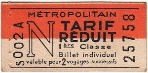 Ticket Metropolitain N 1ere Cl Reduitticket Non Poinconne Comme Neuf Ebay