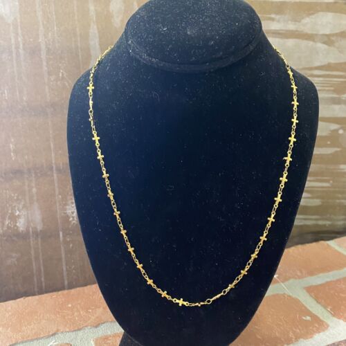 Womens Dainty Cross 20” 18k Gold over Stainless Steel Cross Chain Lobster Clasp