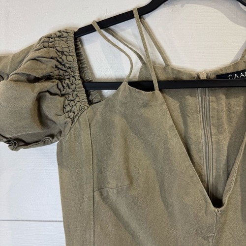 Caara | Linen Blend Olive Green Off-Shoulder Jumpsuit Size XS - Picture 5 of 10