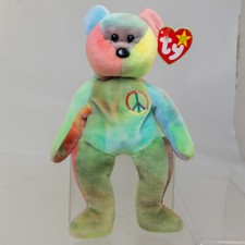 TY Beanie Baby - PEACE the Ty-Dyed Bear Green/Blue  8.5 inch  MWMT 