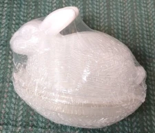Bunny Candy Dish White Glass Covered  (NIP)