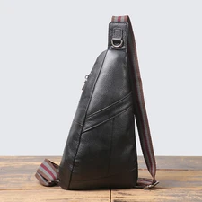 Men's Leather Crossbody Sling Bag Shoulder Chest Pack Compact Everyday Use