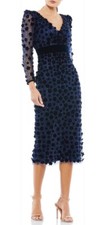 New Mac Duggal Beaded Floral Appliqué Long Sleeve Tulle Sheath Dress Midnight 8