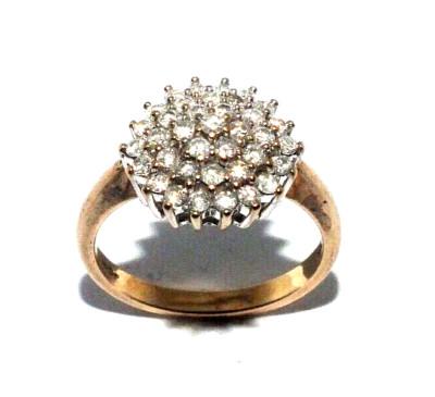 Damen/Damenring 9 kt 9 Karat Gold mit einem Cluster von Diamanten besetzt, UK-Größe O