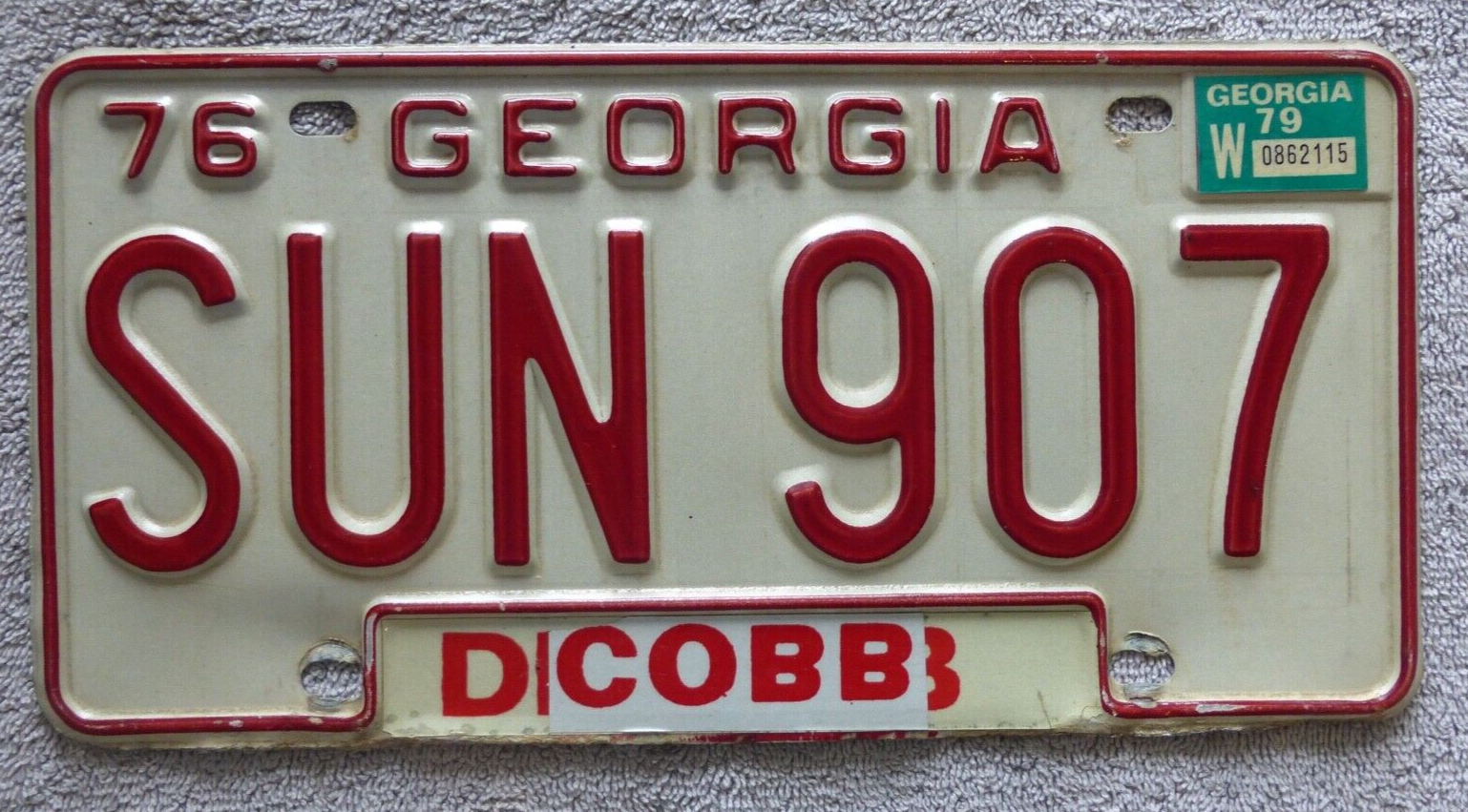 Vintage 1976 Georgia License Plate SUN 907 Cobb GA USA